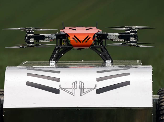 A close-up of the Wazp drone atop the Atlas autonomous tractor